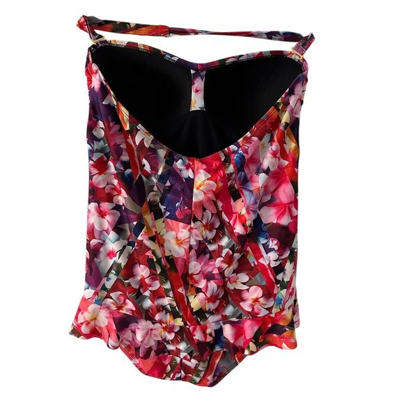 Swimsuits for All Shore Line Multicolor Floral Backles Neck Strap Swim Dress 18 - Picture 3 of 7